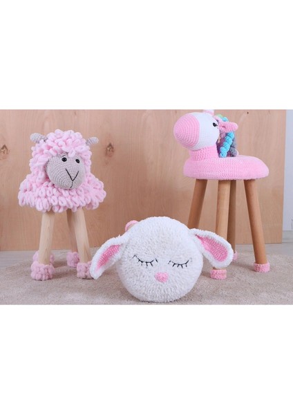 Hayvan Figürlü Ahşap Amigurumi Çocuk Taburesi Tavşan modelleri