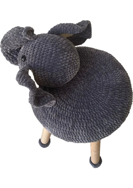 Hayvan Figürlü Ahşap Amigurumi Çocuk Taburesi Fil