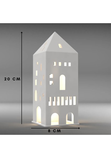 Uzun Kış Evi Tealight Mumluk Ev Dekoratif Ev Biblo Yılbaşı Süsleri 20CM