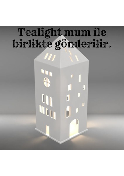 Uzun Kış Evi Tealight Mumluk Ev Dekoratif Ev Biblo Yılbaşı Süsleri 20CM