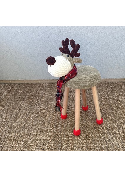 Hayvan Figürlü Ahşap Amigurumi Çocuk Taburesi Yılbaşı Geyik modelleri