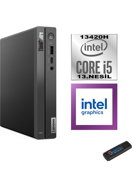 Thinkcentre Neo 50Q Gen 4 Intel Core I5-13420H 40GB 2tb SSD Windows 11 Pro Mini Bilgisayar 12LN006KTRP15 + Zetta Flash Bellek