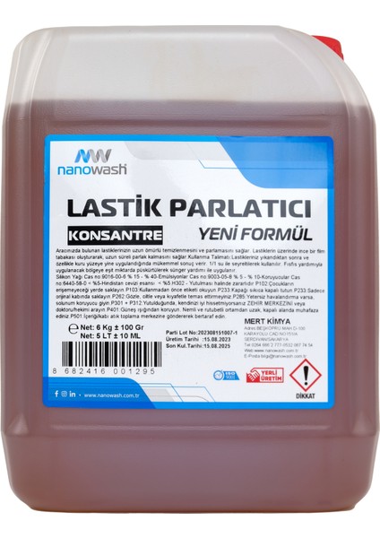 Lastik Parlatıcı Konsantre Yeni Formül 5 Lt