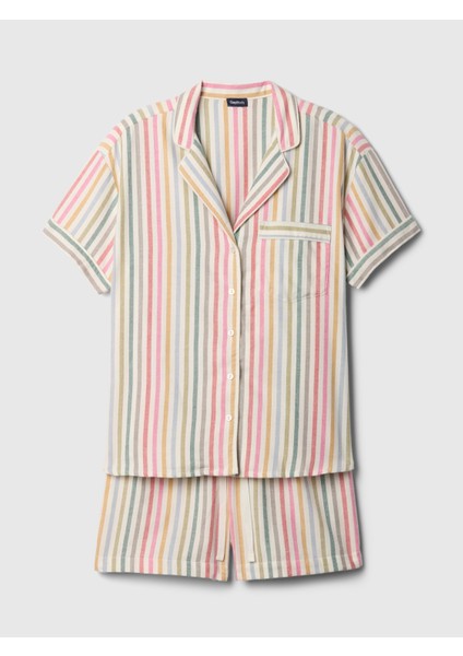 Kadın Çok Renkli Desenli Flannel Pijama Takımı