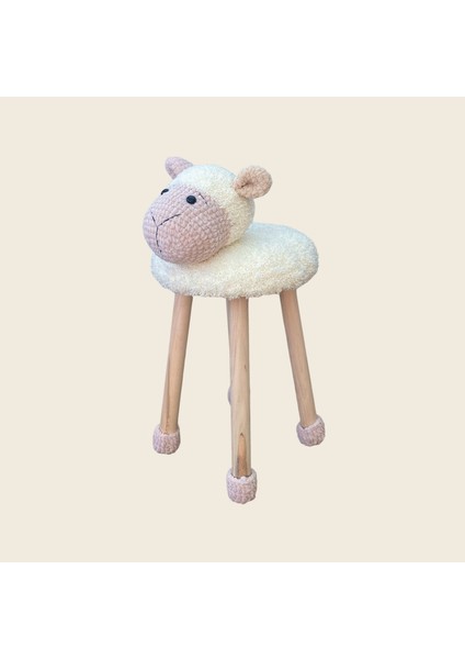 Hayvan Figürlü Ahşap Amigurumi Çocuk Taburesi Kuzu