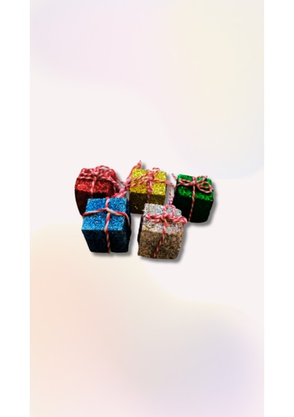 Yılbaşı Ağacı Süsü 5'li Renkli Simli Strafor Hediye Kutusu Set 4 cm
