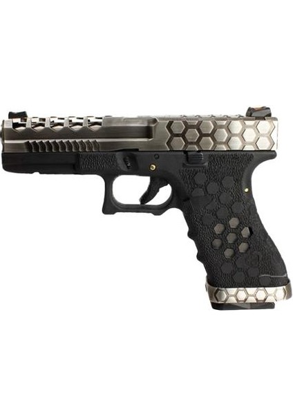 Aw Custom Glock 17 Hex-Cut Gümüş + Green Gas + 0.20GR Bb + Taşıma Çantası + Balistik Gözlük