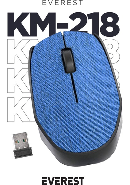 KM-218 USB Mavi 2.4Ghz Kumaş Yüzey Kablosuz Mouse