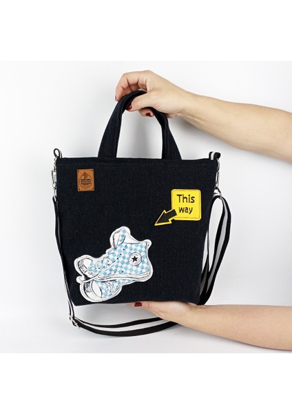 Tasarım Siyah Kot El Yapımı Tote Çanta modelleri