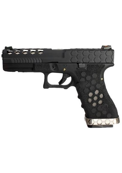 Aw Custom Glock 17 Hex-Cut Siyah + Green Gas + 0.20GR Bb + Taşıma Çantası + Balistik Gözlük