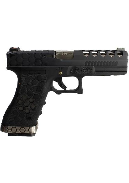 Aw Custom Glock 17 Hex-Cut Siyah + Green Gas + 0.20GR Bb + Taşıma Çantası + Balistik Gözlük