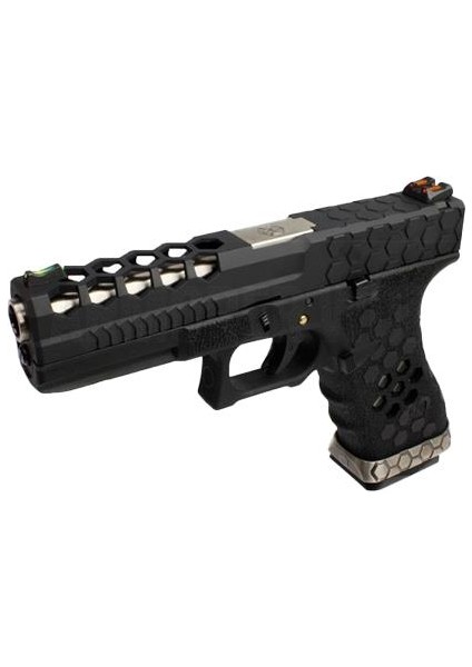Aw Custom Glock 17 Hex-Cut Siyah + Green Gas + 0.20GR Bb + Taşıma Çantası + Balistik Gözlük