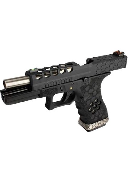 Aw Custom Glock 17 Hex-Cut Siyah + Green Gas + 0.20GR Bb + Taşıma Çantası + Balistik Gözlük