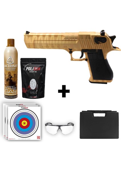 Cybergun Desert Eagle .50AE Altın Kaplan Desen + Green Gas + 0.20GR Bb + Taşıma Çantası + Balistik Gözlük