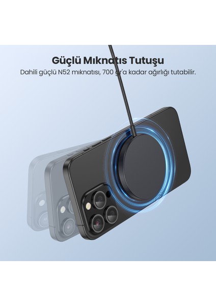 GAR281 Manyetik Kablosuz Şarj Cihazı - Ios ve Android Uyumlu - Yüksek Verimlilik - Siyah