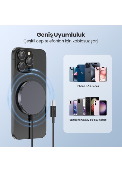 GAR281 Manyetik Kablosuz Şarj Cihazı - Ios ve Android Uyumlu - Yüksek Verimlilik - Siyah