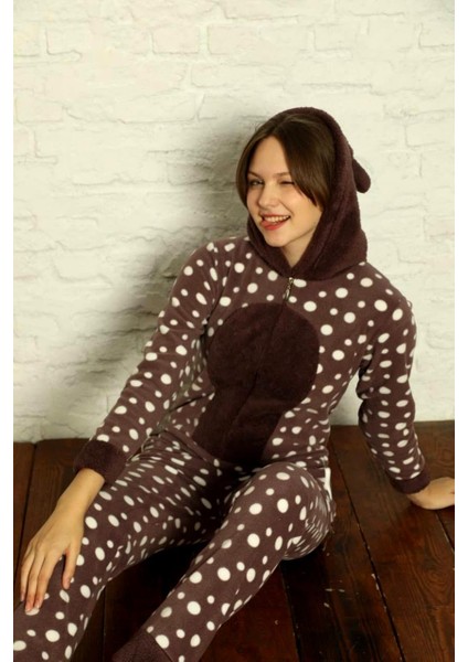Fermuar Detaylı Kışlık Welsoft Polar Kadın Tulum Pijama Takımı fırsatları