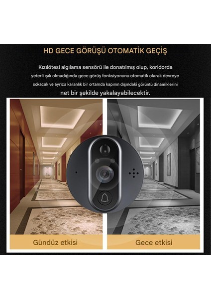 W1 Kapı Zili, Kapı Dürbünü Kamerası, Wifi Kapı Gözetleme Deliği Görüntüleyici, Görüntülü Kapı Zili, 1080P Kamera, Monitörlü, 4,3 Inç LCD Ekran, Hareket Algılama