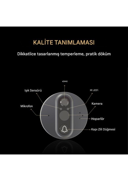 W1 Kapı Zili, Kapı Dürbünü Kamerası, Wifi Kapı Gözetleme Deliği Görüntüleyici, Görüntülü Kapı Zili, 1080P Kamera, Monitörlü, 4,3 Inç LCD Ekran, Hareket Algılama