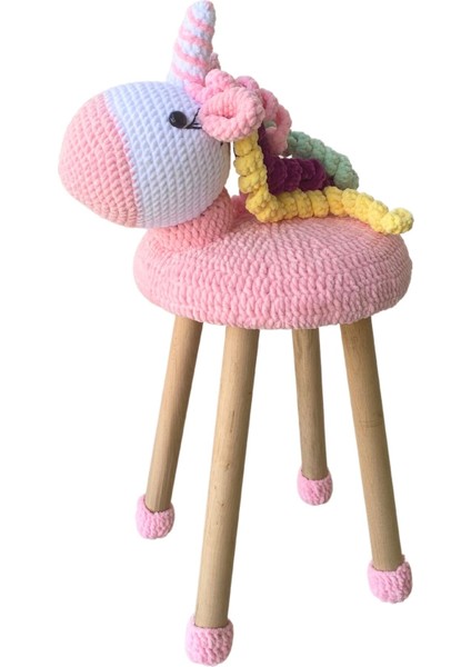 Hayvan Figürlü Ahşap Amigurumi Çocuk Taburesi Unicorn