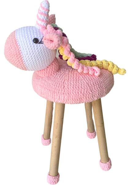 Hayvan Figürlü Ahşap Amigurumi Çocuk Taburesi Unicorn modelleri
