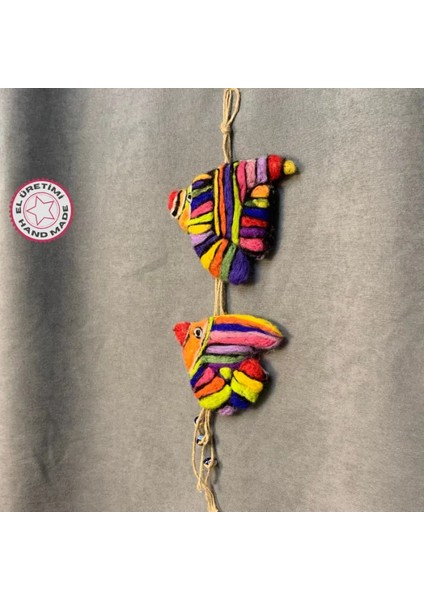 El Yapımı Keçe Renkli Neşeli Balıklar Duvar Süsü - 14 x 45 cm
