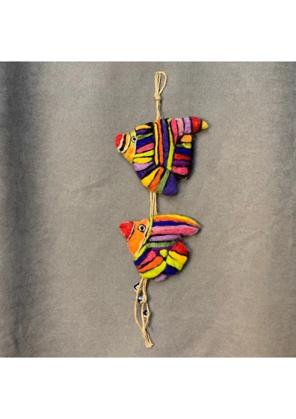 El Yapımı Keçe Renkli Neşeli Balıklar Duvar Süsü - 14 x 45 cm