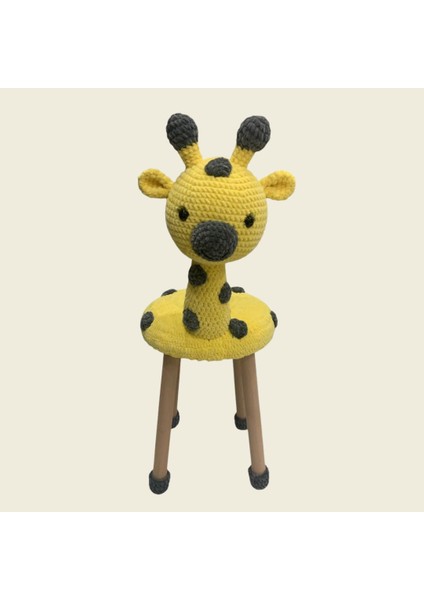 Hayvan Figürlü Ahşap Amigurumi Çocuk Taburesi Sarı Zürafa