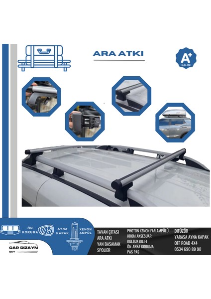 Wolkswagen Caddy 2021-2022-2023-2024 Oluklu Port Bagaj Ara Atkı Tavan Barı Gri 2 Adet