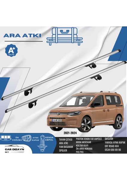 Wolkswagen Caddy 2021-2022-2023-2024 Oluklu Port Bagaj Ara Atkı Tavan Barı Gri 2 Adet