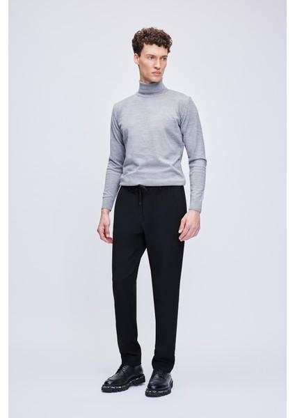 Siyah Rahat Kesim Yandan Cepli Jogger Pantolon