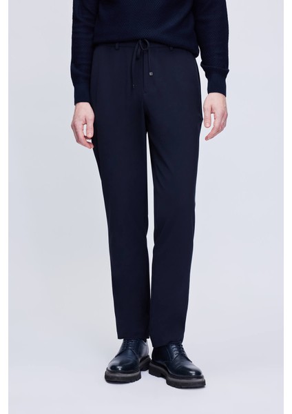 Lacivert Rahat Kesim Yandan Cepli Jogger Pantolon