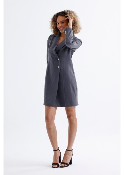 Astarlı Ön ve Kollar Metal Düğmeli Adriyana Ceket Elbise | CKT35856 Grı fiyatları