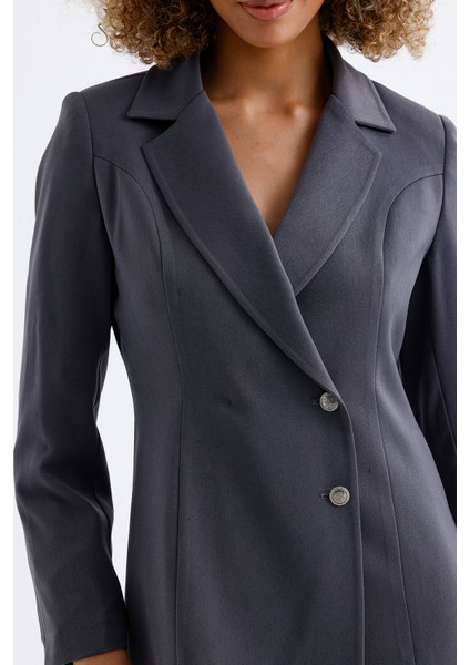 Astarlı Ön ve Kollar Metal Düğmeli Adriyana Ceket Elbise | CKT35856 Grı fırsatları