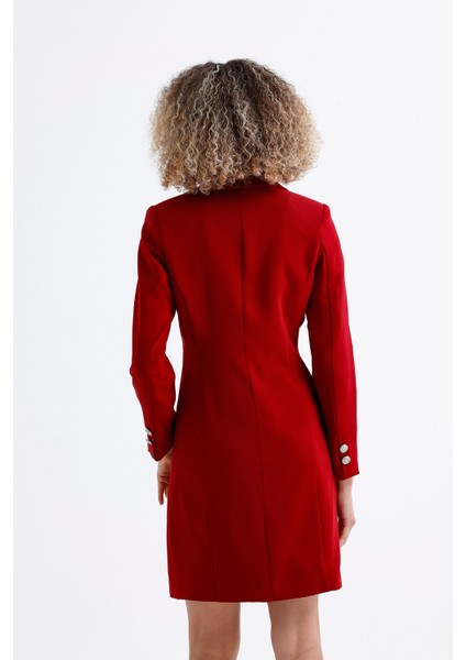 Astarlı Ön ve Kollar Metal Düğmeli Adriyana Ceket Elbise | CKT35856 Bordo indirimleri