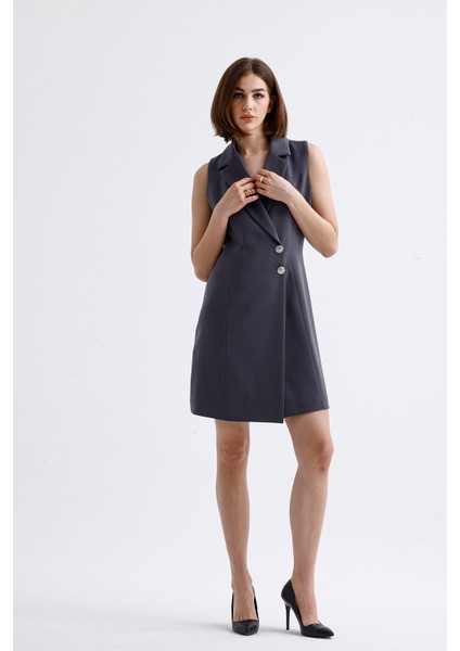 Içi Astarlı Kolsuz Hürrem Uzun Ceket Elbise | CKT35288 Grı modelleri