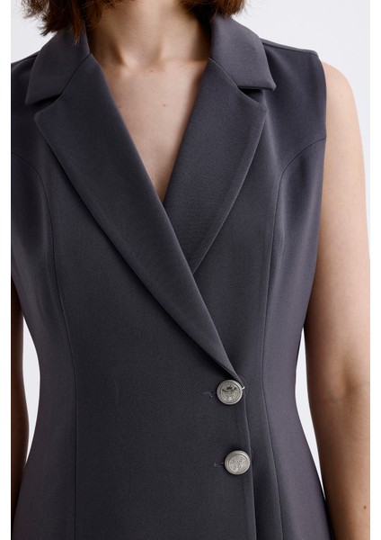 Içi Astarlı Kolsuz Hürrem Uzun Ceket Elbise | CKT35288 Grı fırsatları