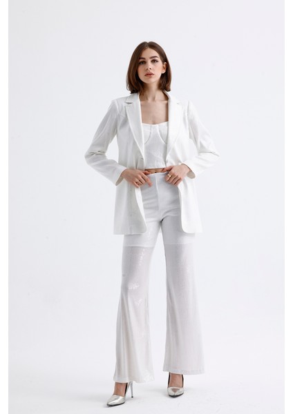 Geniş Paçalı Payet Pantolon | PNT32440 Beyaz fiyatları