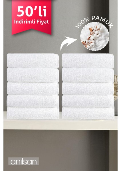 50'li Beyaz El Havlusu - 50x90 Cm, 225 Gr, %100 Pamuk, Spa Ve Otel Havlusu, Günlük Kullanıma Uygun
