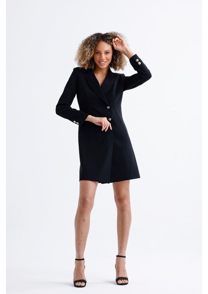 Astarlı Ön ve Kollar Metal Düğmeli Adriyana Ceket Elbise | CKT35856 Siyah fiyatları