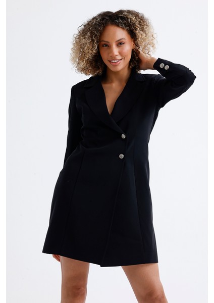 Astarlı Ön ve Kollar Metal Düğmeli Adriyana Ceket Elbise | CKT35856 Siyah modelleri