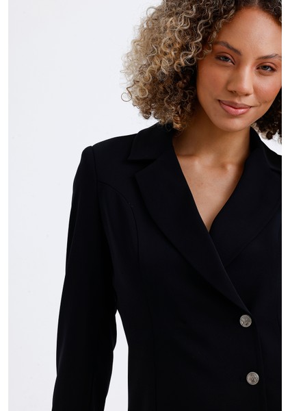 Astarlı Ön ve Kollar Metal Düğmeli Adriyana Ceket Elbise | CKT35856 Siyah fırsatları