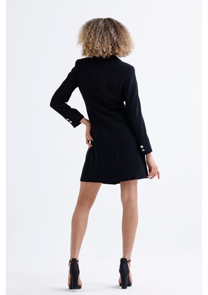 Astarlı Ön ve Kollar Metal Düğmeli Adriyana Ceket Elbise | CKT35856 Siyah indirimleri