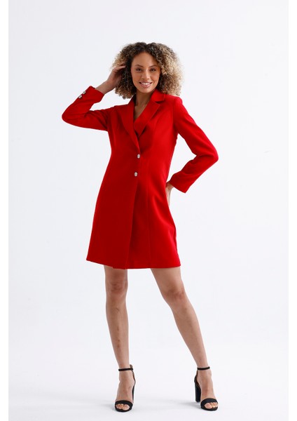 Astarlı Ön ve Kollar Metal Düğmeli Adriyana Ceket Elbise | CKT35856 Kırmızı fiyatları