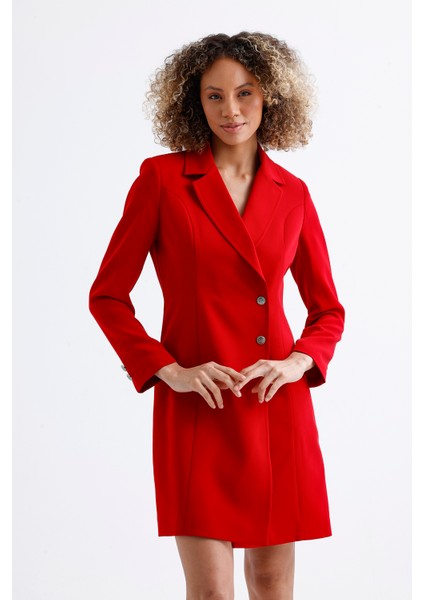 Astarlı Ön ve Kollar Metal Düğmeli Adriyana Ceket Elbise | CKT35856 Kırmızı modelleri