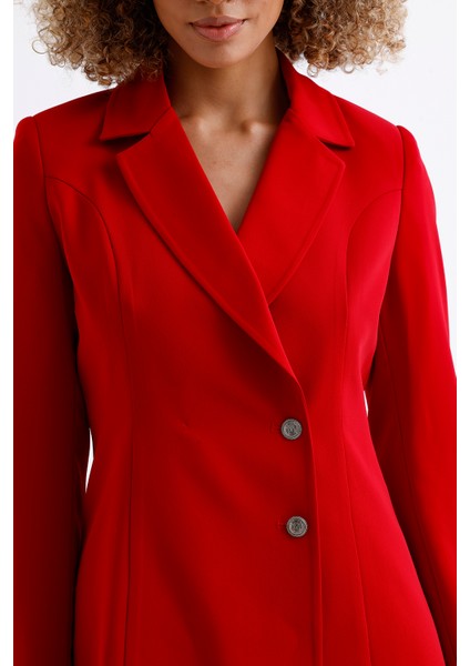 Astarlı Ön ve Kollar Metal Düğmeli Adriyana Ceket Elbise | CKT35856 Kırmızı fırsatları