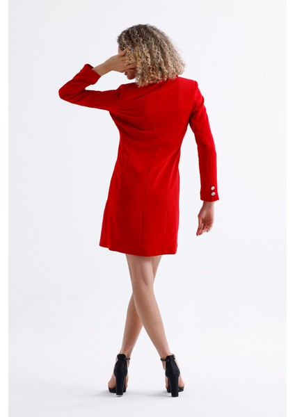 Astarlı Ön ve Kollar Metal Düğmeli Adriyana Ceket Elbise | CKT35856 Kırmızı indirimleri