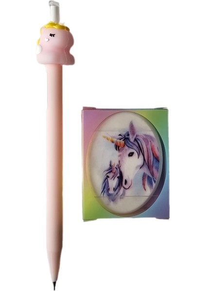 Unicorn Figürlü 0.7 Uçlu Versatil Kalem + Unicorn Resimli Silgi
