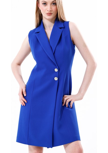 Içi Astarlı Kolsuz Hürrem Uzun Ceket Elbise | CKT35288 Saks fırsatları