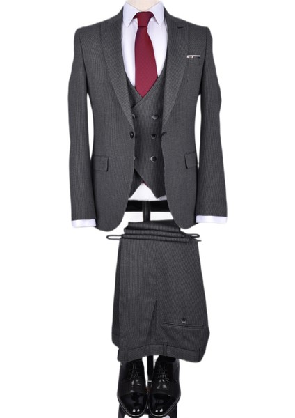 Mrk 6047-SLİMFİT Yelekli Takım /füme/60 Beden - 6 Drop